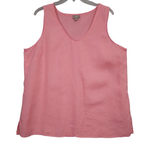 J Jill  | Women’s Linen Sleeveless Blouse Tank Pink Eyelet Embroidered | Size XL - Picture 1 of 6